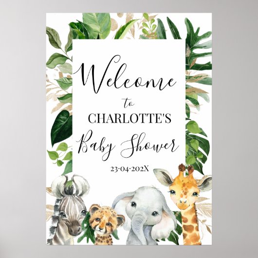 Safari Greenery Foliage Baby shower Welkom Poster (Voorkant)