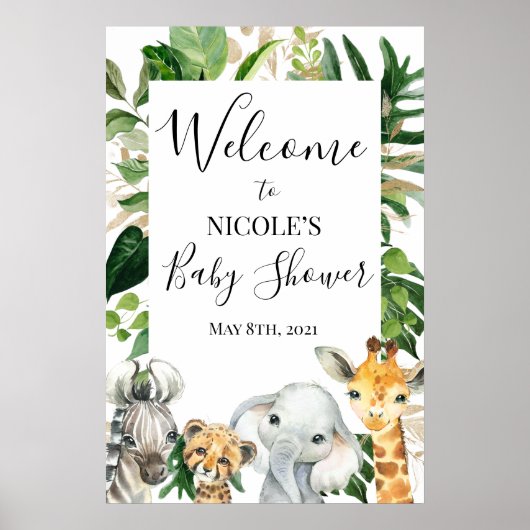 Safari Greenery Foliage Baby shower Welkom Poster (Voorkant)