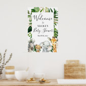 Safari Greenery Foliage Baby shower Welkom Poster (Keuken)