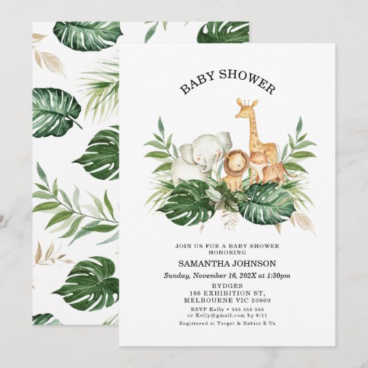 Safari Greenery Foliage Gender Neutral Baby shower Kaart (Voorkant / Achterkant)