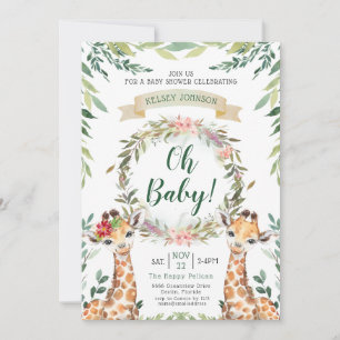 Safari Greenery Giraffe Oh Baby shower Kaart