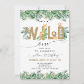 Safari Greenery Wild One Boy 1st Birthday Foto Kaart (Voorkant)