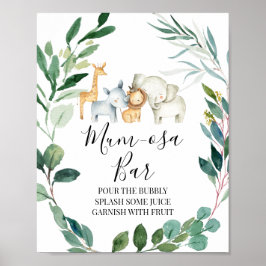 Safari Greenery Wreath Baby shower Mimosa-bord Poster
