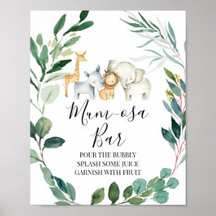 Safari Greenery Wreath Baby shower Mimosa-bord Poster