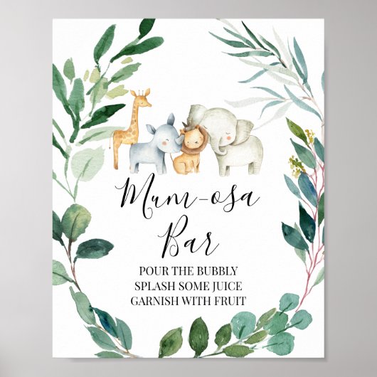 Safari Greenery Wreath Baby shower Mimosa-bord Poster (Voorkant)