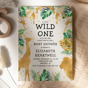 Safari Groen Goud Ecru Neutrale Baby Shower Uitnod