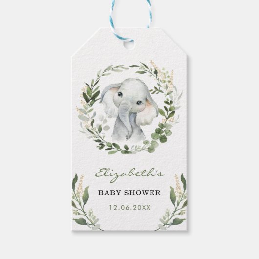 Safari groen gouden olifant Baby shower feest Cadeaulabel (Voorkant)