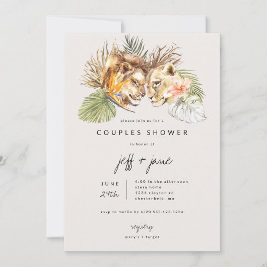 Safari Grote Katachtigen Koppels Bruiloft Kaart (Voorkant)