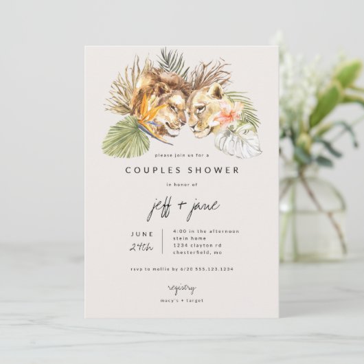 Safari Grote Katachtigen Koppels Bruiloft Kaart (Staand voorkant)