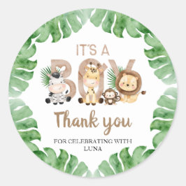 Safari Het is een Jongen Baby shower Favor Ronde Sticker