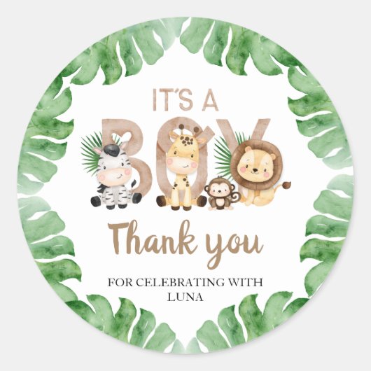 Safari Het is een Jongen Baby shower Favor Ronde Sticker (Voorkant)