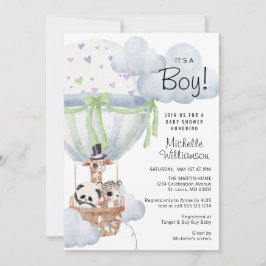Safari heteluchtballon Baby shower Kaart