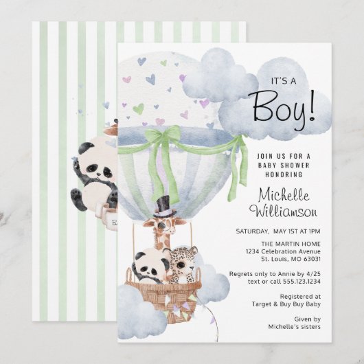 Safari heteluchtballon Baby shower Kaart (Voorkant / Achterkant)