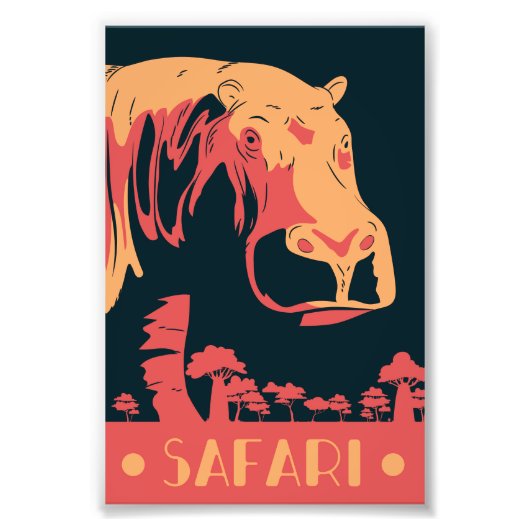 Safari Hippo and Landscape Foto Afdruk (Voorkant)