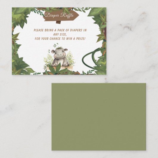 Safari Hippo Baby shower Luier Raffle Enclosure Notitiekaartje (Voorkant / Achterkant)