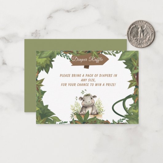 Safari Hippo Baby shower Luier Raffle Enclosure Notitiekaartje (Voorkant / Achterkant in situ)