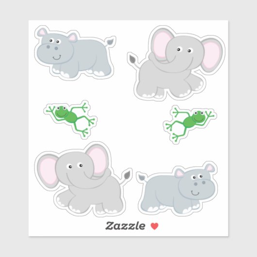 Safari Hippos en Olifanten Sticker (Vel)