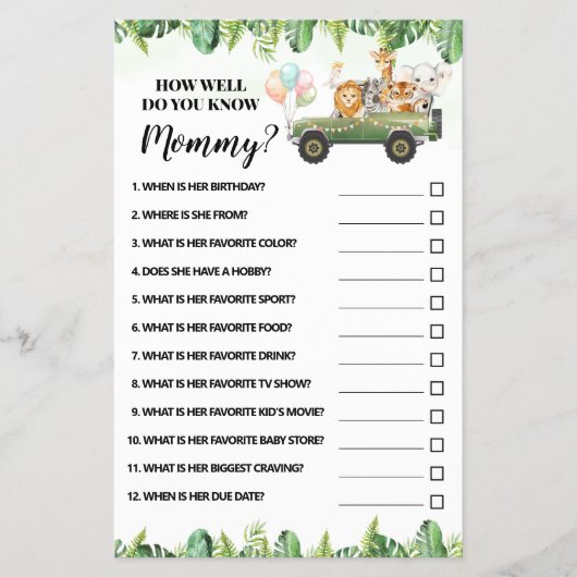 Safari Hoe goed ken je de Kaart van het Mam Shower (Voorkant)