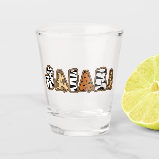 Safari in Animal Print Letters Shot Glas (Voorkant)