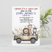 Safari Jeep Wild One First Birthday Invitation Kaart (Staand voorkant)