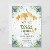 Safari Jong Wild En Drie Verjaardagsuitnodiging Kaart (Voorkant)