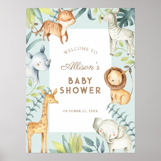 Safari jongen baby shower welkomstbord poster (Voorkant)