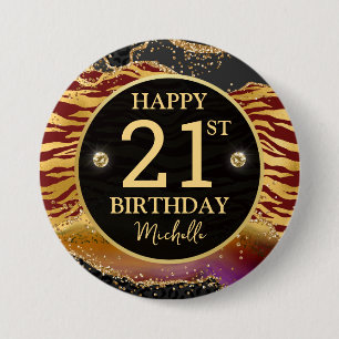 Safari Jungle Agate Goud Glitter 21e Verjaardag Ronde Button 7,6 Cm