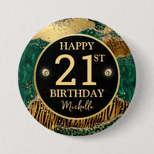 Safari Jungle Agate Goud Glitter 21e Verjaardag Ronde Button 7,6 Cm