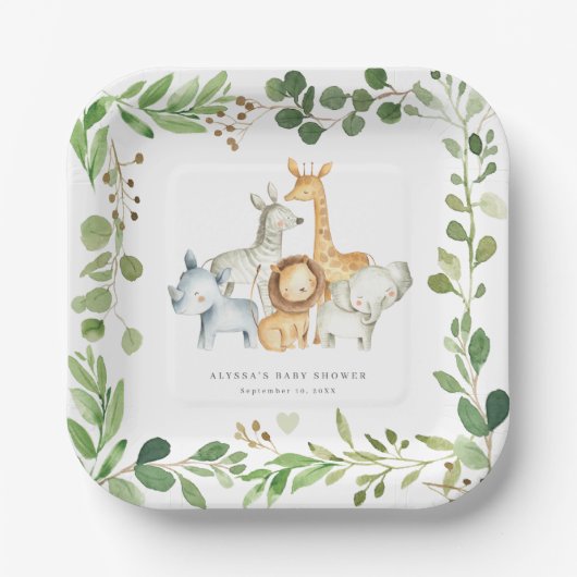 Safari Jungle Animals Baby Shower Paper Plates Papieren Bordje (Voorkant)