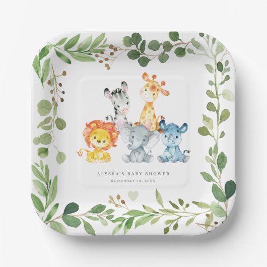 Safari Jungle Animals Baby Shower Paper Plates Papieren Bordje (Voorkant)