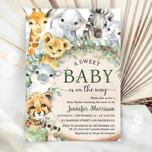 Safari Jungle Animals Baby Shower Tropical Rustic Kaart