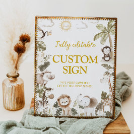 Safari Jungle Animals Birthday Table Sign Poster