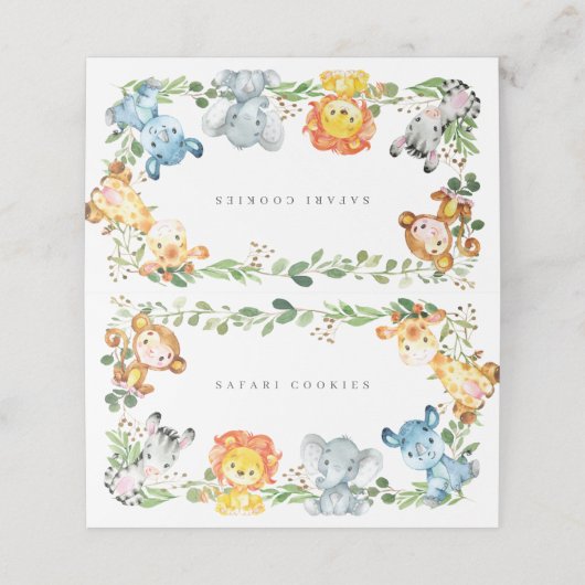 Safari Jungle Animals Buffet Food Labels Plaatskaartje (Buitenkant ongevouwen)
