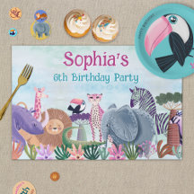 Safari jungle animals girl custom paper placemat