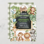  Safari Jungle Animals Greenery Birthday Kaart (Voorkant / Achterkant)
