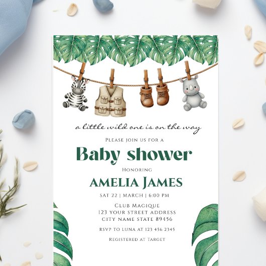 Safari Jungle Animals wild one boy Baby Shower  Kaart