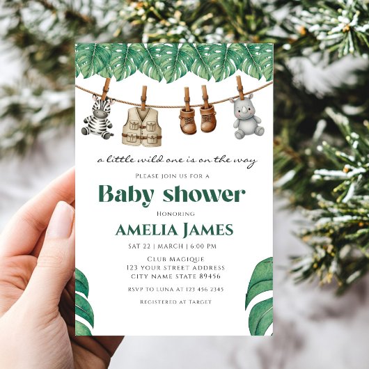 Safari Jungle Animals wild one boy Baby Shower  Kaart