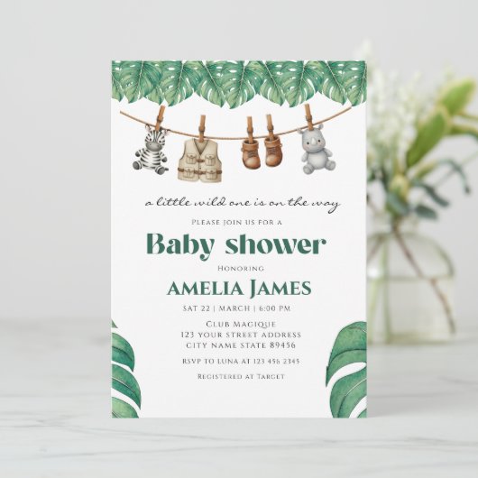 Safari Jungle Animals wild one boy Baby Shower Kaart (Staand voorkant)