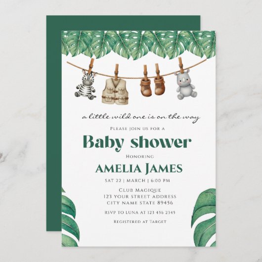 Safari Jungle Animals wild one boy Baby Shower  Kaart (Voorkant / Achterkant)