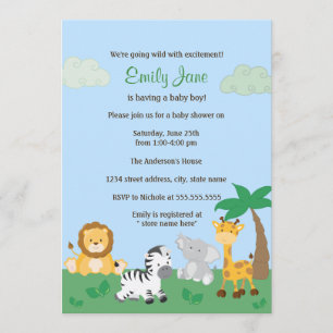 Safari Jungle Baby Boy Verjaardagsuitnodiging Kaart