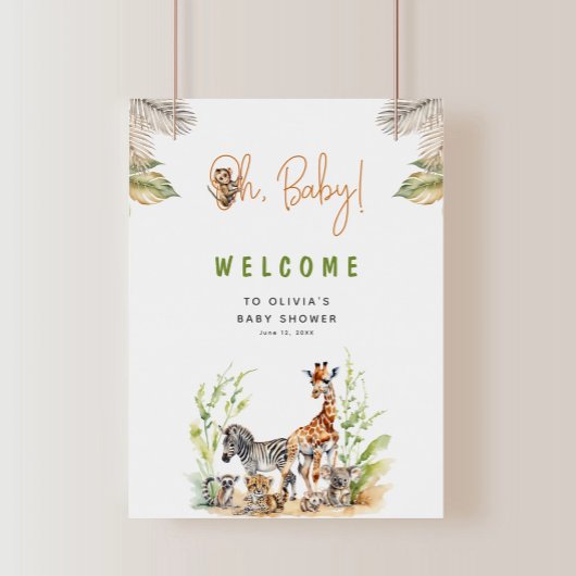 Safari Jungle Baby Dieren Baby Shower Welkom Poster