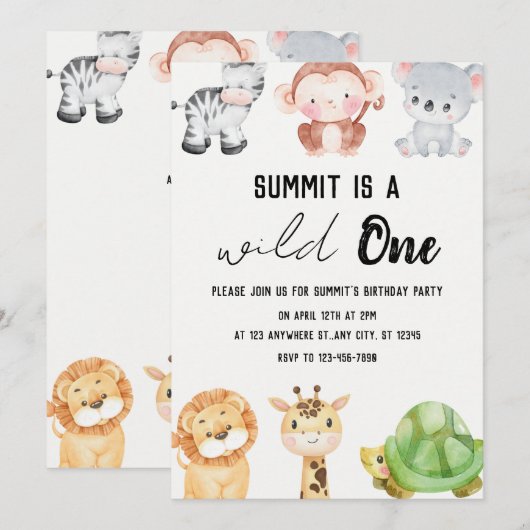 Safari Jungle Baby Invite Kaart (Voorkant / Achterkant)