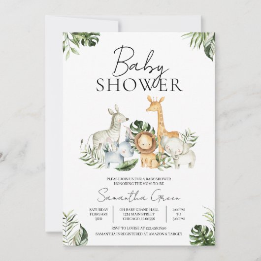 Safari Jungle Baby Shower Kaart (Voorkant)