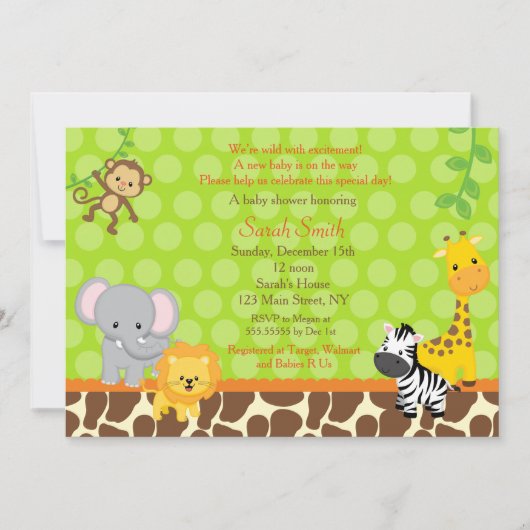 Safari Jungle Baby Shower Uitnodigingen Unisex (Voorkant)