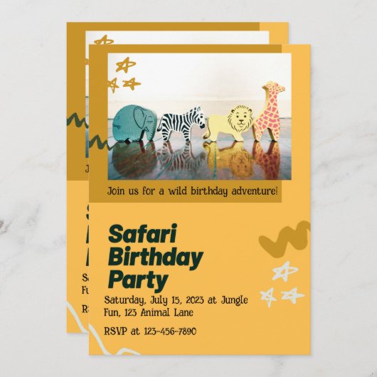 Safari Jungle Birthday – Editable Watercolor  Kaart (Voorkant / Achterkant)