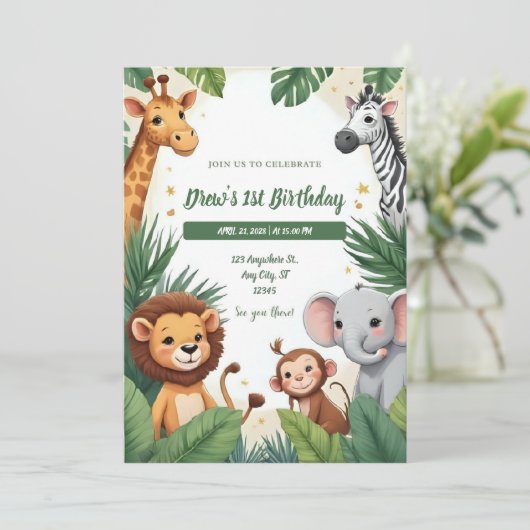 Safari Jungle Birthday Invitation Kaart (Staand voorkant)