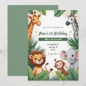 Safari Jungle Birthday Invitation Kaart (Voorkant / Achterkant)