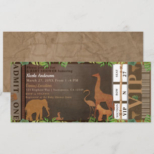 Safari Jungle Bruine Dieren Baby Shower Ticket Kaart