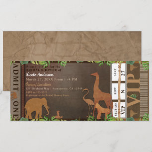 Safari Jungle Bruine Dieren Bruiloftsshower Ticket Kaart