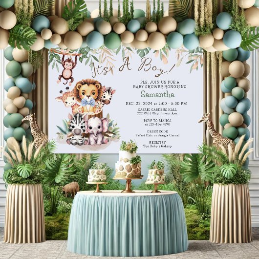 Safari Jungle Dieren Baby Shower Spandoek